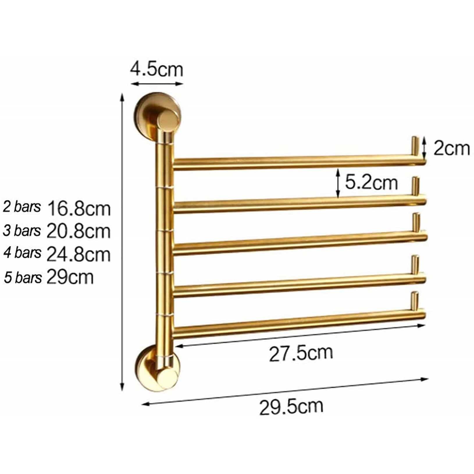 Handtuchstange 2-5 Stangen Klapparm Schwenkbar Handtuchhalter Wandhalterung Badezimmer Handtuchhalter Edelstahl Rostfrei Hängender Halter Gebürstetes Gold-Finish (Gold, 5)