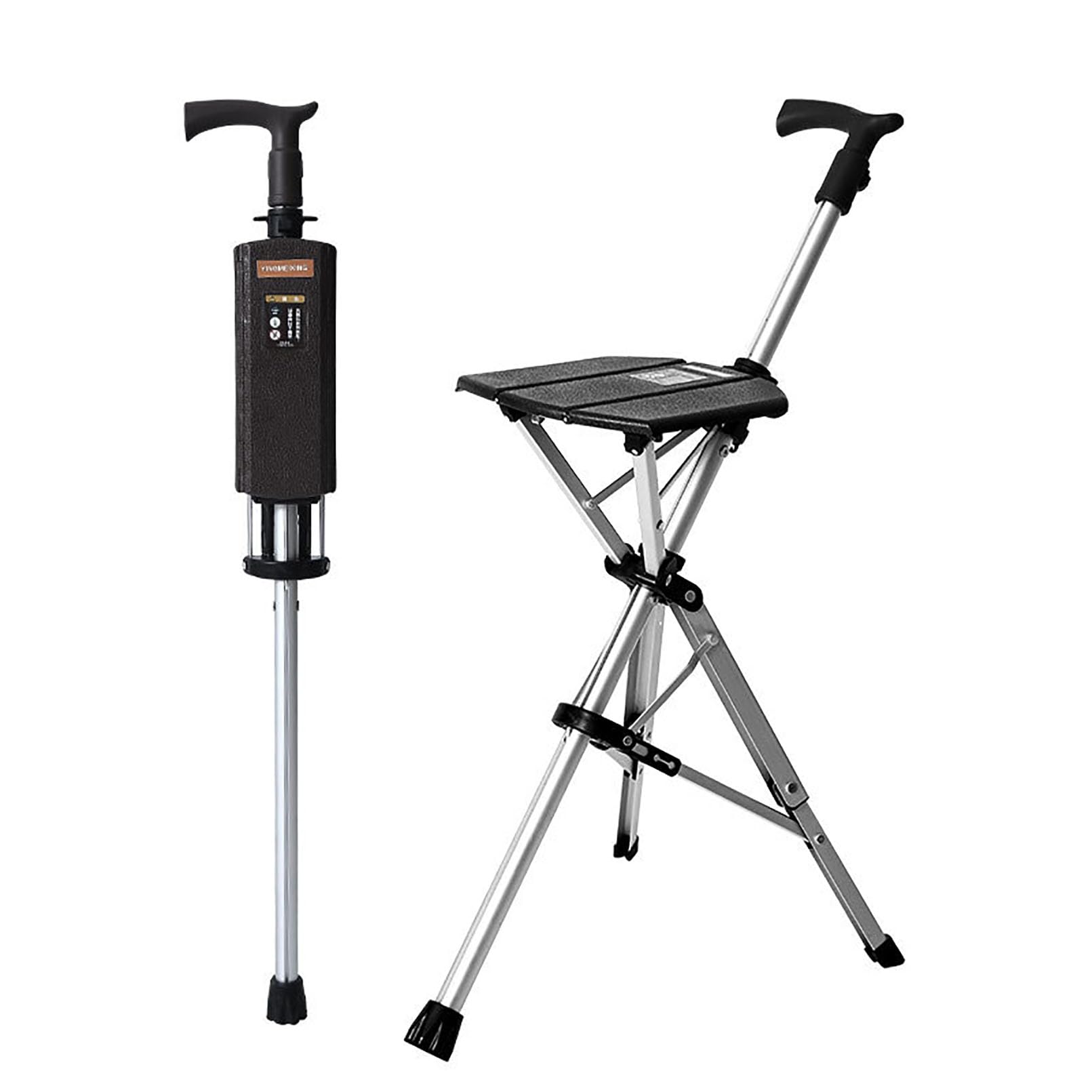 Generico Bastone da Passeggio Pieghevole con Sedile, Sedia Portatile con Bastone da Passeggio in Lega di Alluminio, Sgabello treppiede Leggero con Funzione di sblocco automaticoBlack,S