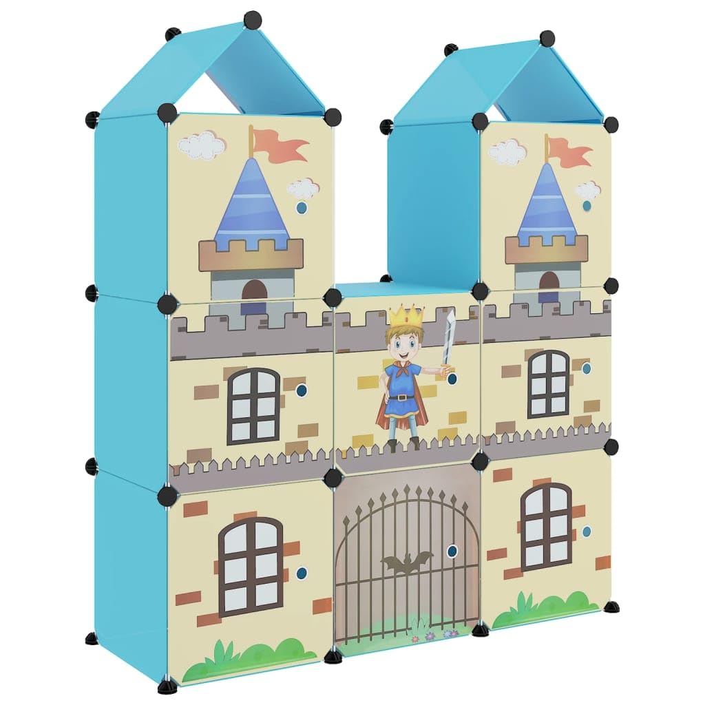 vidaXL Armoire de Rangement pour Enfants avec 8 Cubes Organisateur Stockage Tout-Petits Meuble de Rangement Maison Intérieur Bleu PP