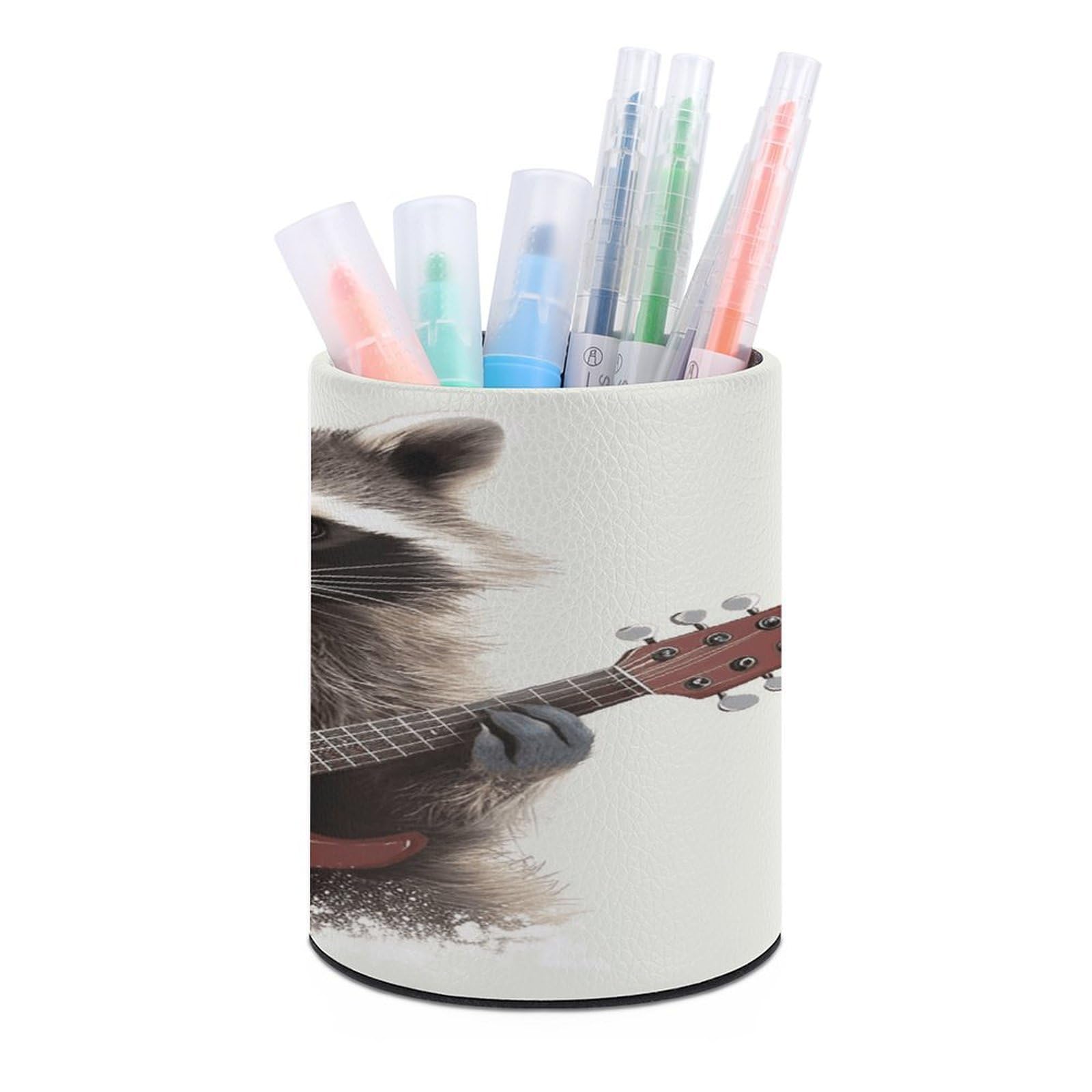 VstaDank Funny Raccoon Pen Holder Leather Pencil Cup Round Pencil Holder for Desk Organizer Personalized Pen Cup Fashion Pen Organizer Makeup Brush Holders for Office Home&Gift