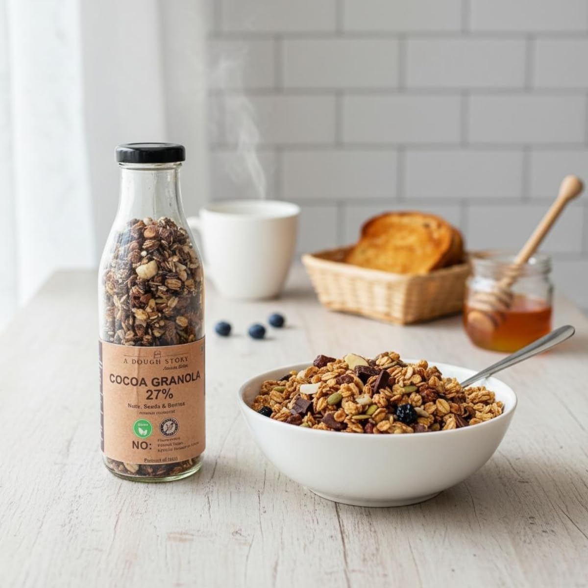 A Dough Story Cocoa Granola | 100g Jar | Vegan, Premium Muesli with 27% Nuts, Seeds & Berries | No Refined Sugars, Preservative-Free Breakfast Cereal 100g-picture-15