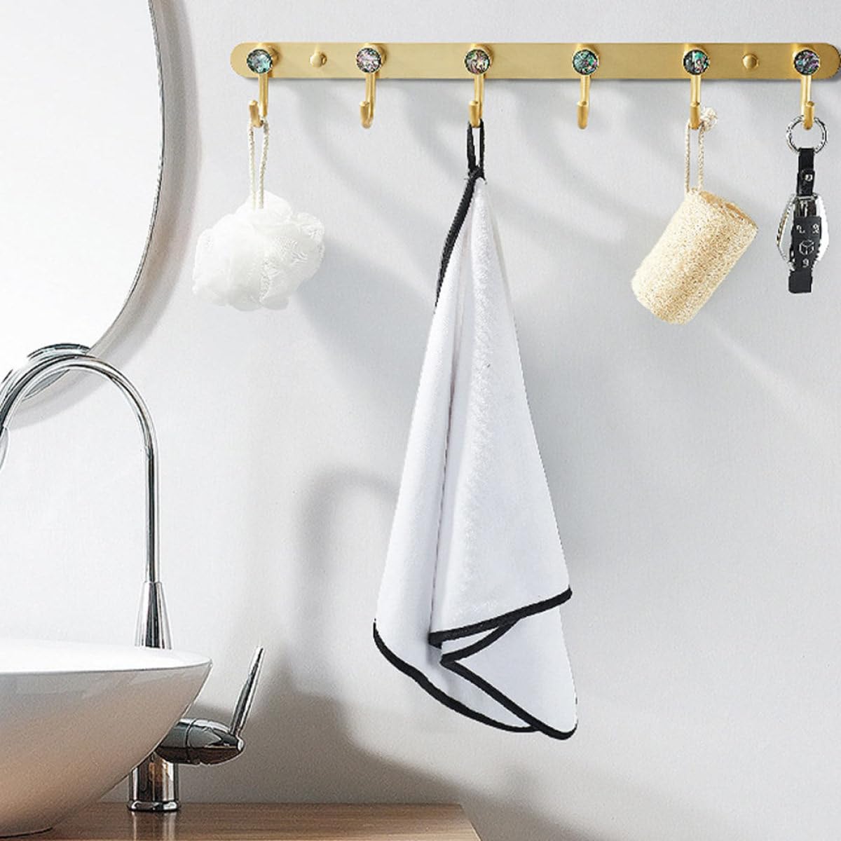 ibasenice 1pezzi Gancio Appendini da Parete in Alluminio Spazioso Ganci Bianco Oro Moderno e Stile Elegante per Bagno e Ingresso Organizzatore Pratico per Cappotti Cappelli e Accessori