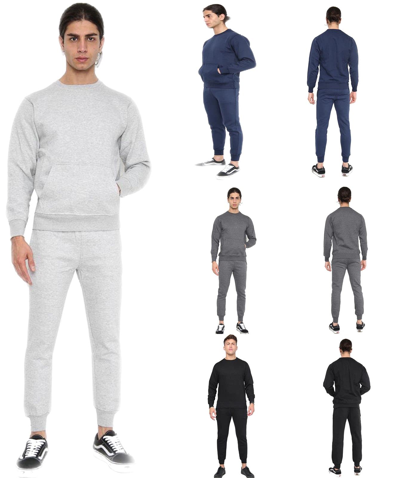 Men Crew Neck Kengro Pocket Crew neck Sweatshirt Top & Jogging Bottom Active Gym Lounge Wear Round Neck Tracksuit UK Size S-XL