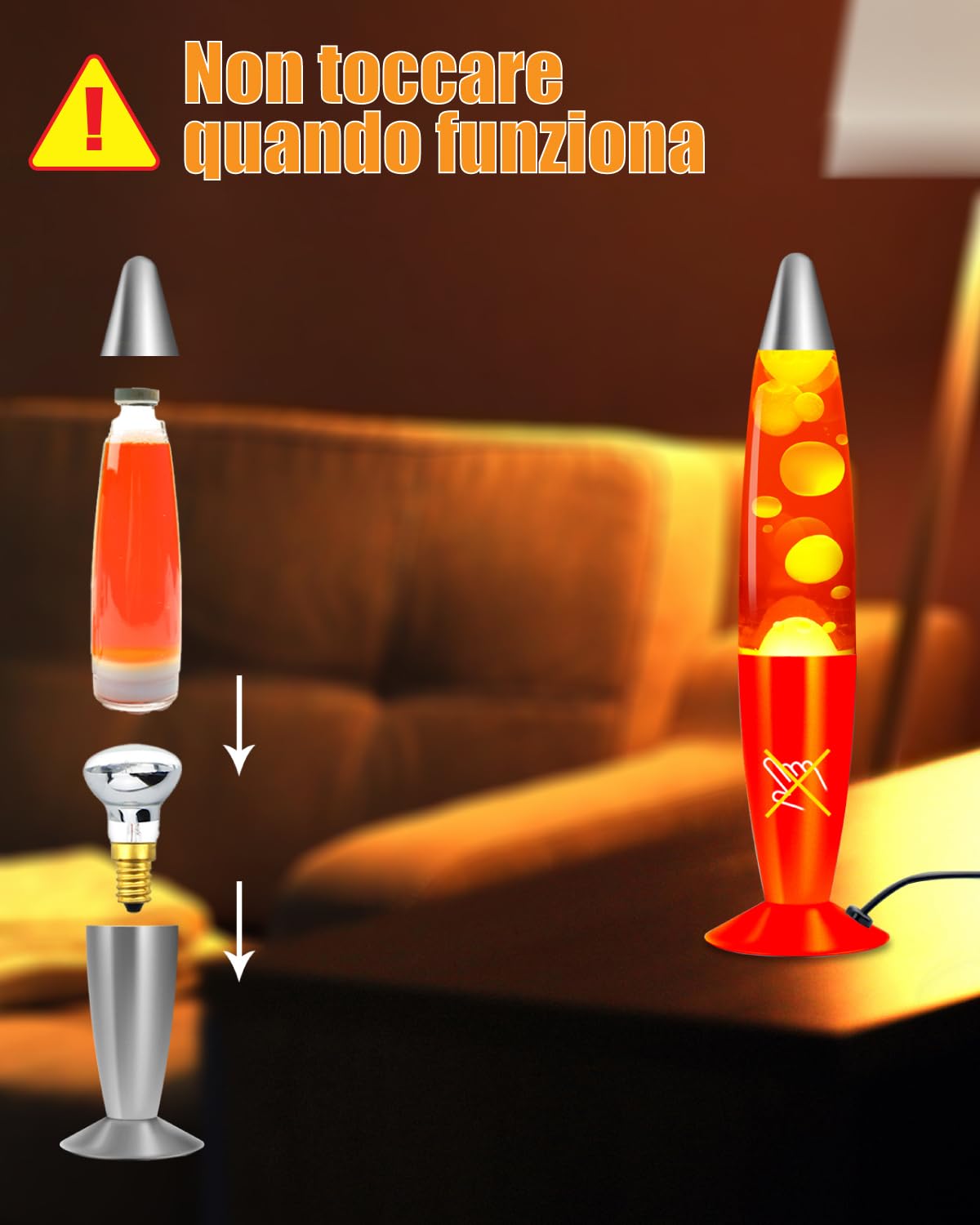 DoRight Lampe à lave classique cire jaune/mouvement en aluminium liquide rouge pour la relaxation paisible, 13,38 pouces, avec 2 Pack R39 25W E14, AC220-240V, EUStecker
