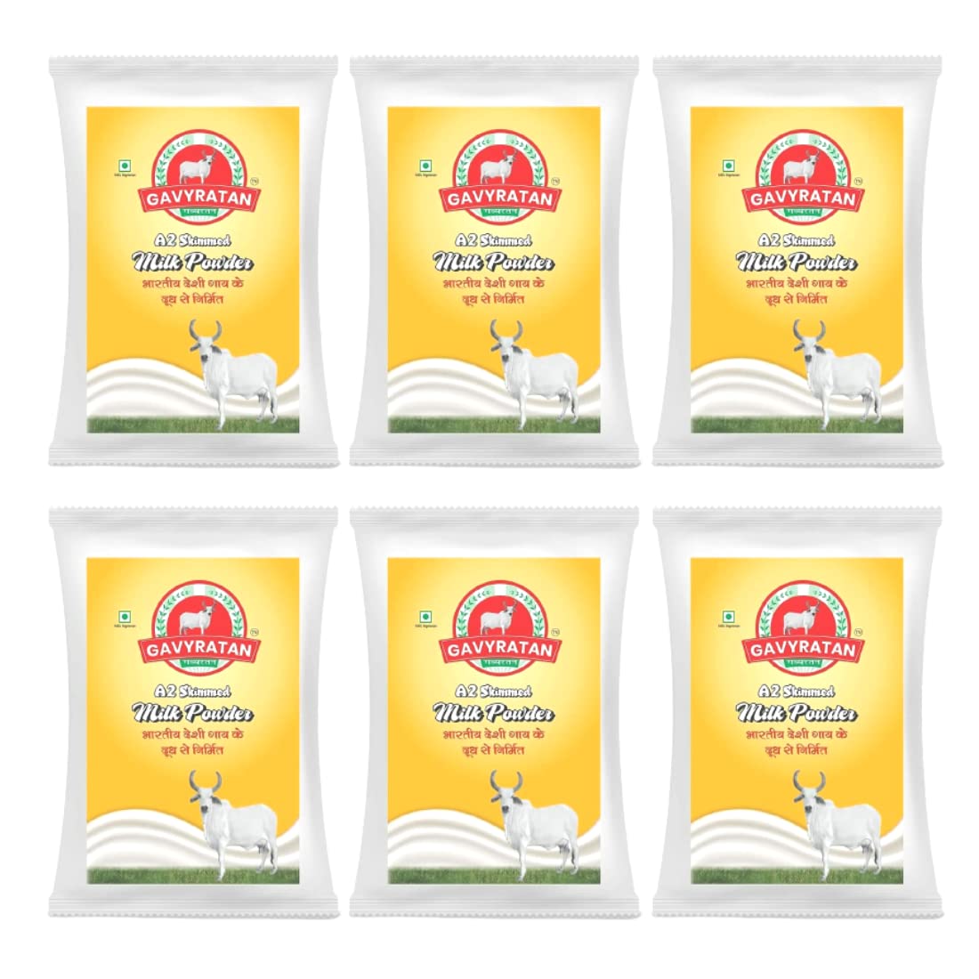 Gavyratan Pure and Natural A2 Desi Cow Skimmed Milk Powder for Tea Coffee (1 Kg, Pack of 6)