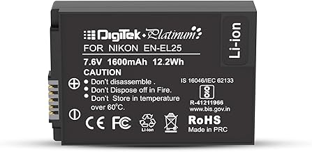 DIGITEK Platinum Extra Power Secondary Li-ion Rechargeable Battery for EN-EL25, MH-32 Charger and Z50, Z 50, Z FC Mirrorless, ZFC, Z Series Digital Camera (7.6V, 1600mAh) (EN EL25)
