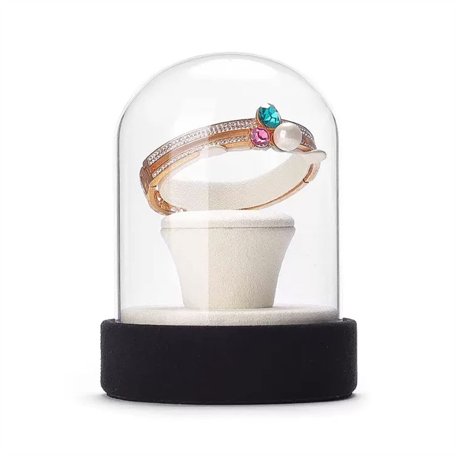 J9V4G6S3B5 Jewellery Storage Bracelet Holder Velvet Jewelry Organizer Stand and Display with Glass Lid Decorative for Show Selling(Black)