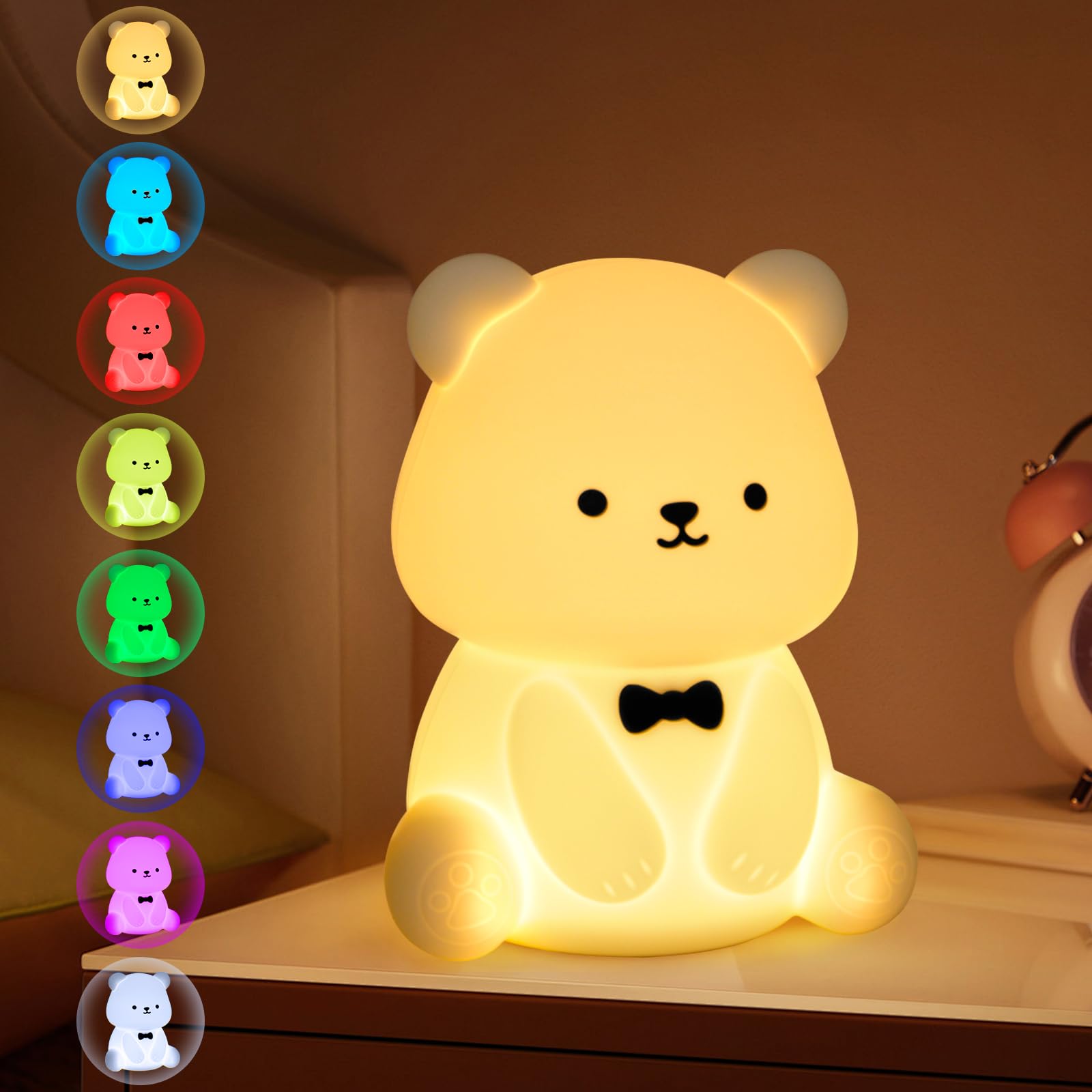 Veilleuse Ours Silicone Rechargeable - Lumière Chaude Et RGB Pour Chambre D'enfant