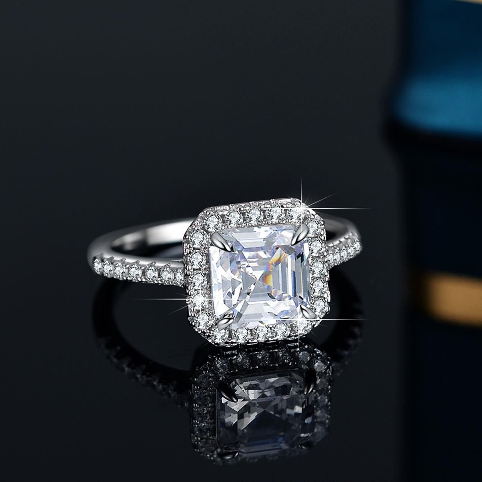 Anillo de oro para mujer, anillo de compromiso, oro blanco, halo con moissanite de 3 quilates, anillo de boda de oro auténtico para mujer
