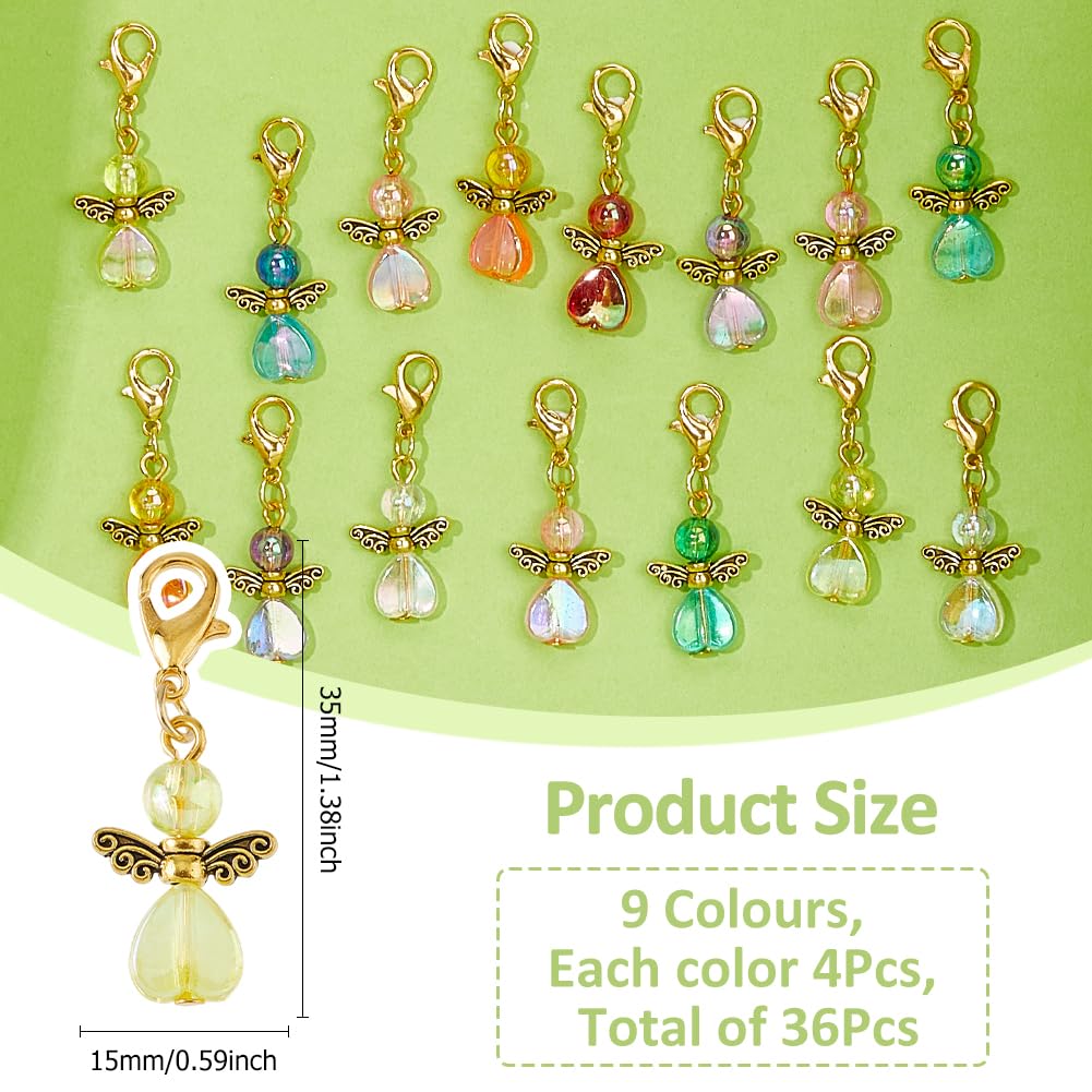 SUPERFINDINGS 36Pcs 9Colors Angel Wing Charm Guardian Angel Charms Colorful Fairy Dangle Pendants Acrylic Heart Beads Charms with Lobster Clasps for DIY Wedding Jewelry Making - Image 2