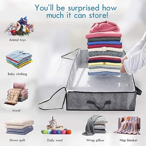 Miniatura 3 de DinQ Paquete de 2 cajas de almacenamiento Queen debajo de la cama con ventana transparente, cubierta con cremallera y asas reforzadas para ropa,