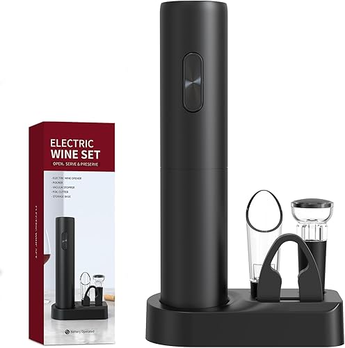 Abrebotellas de vino eléctrico, abrebotellas de vino profesional, botón de un solo toque, abridor de vino a pilas con cortador de aluminio, tapón al