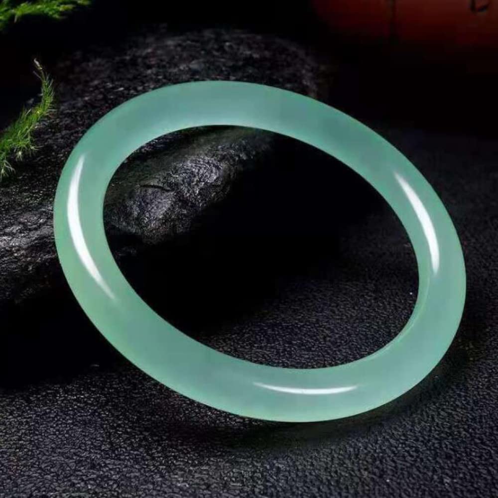 Pulsera de jade natural, diseño redondo fino, verde claro, trae buena suerte, incluye caja de joyería, se adapta a 54-64 mm