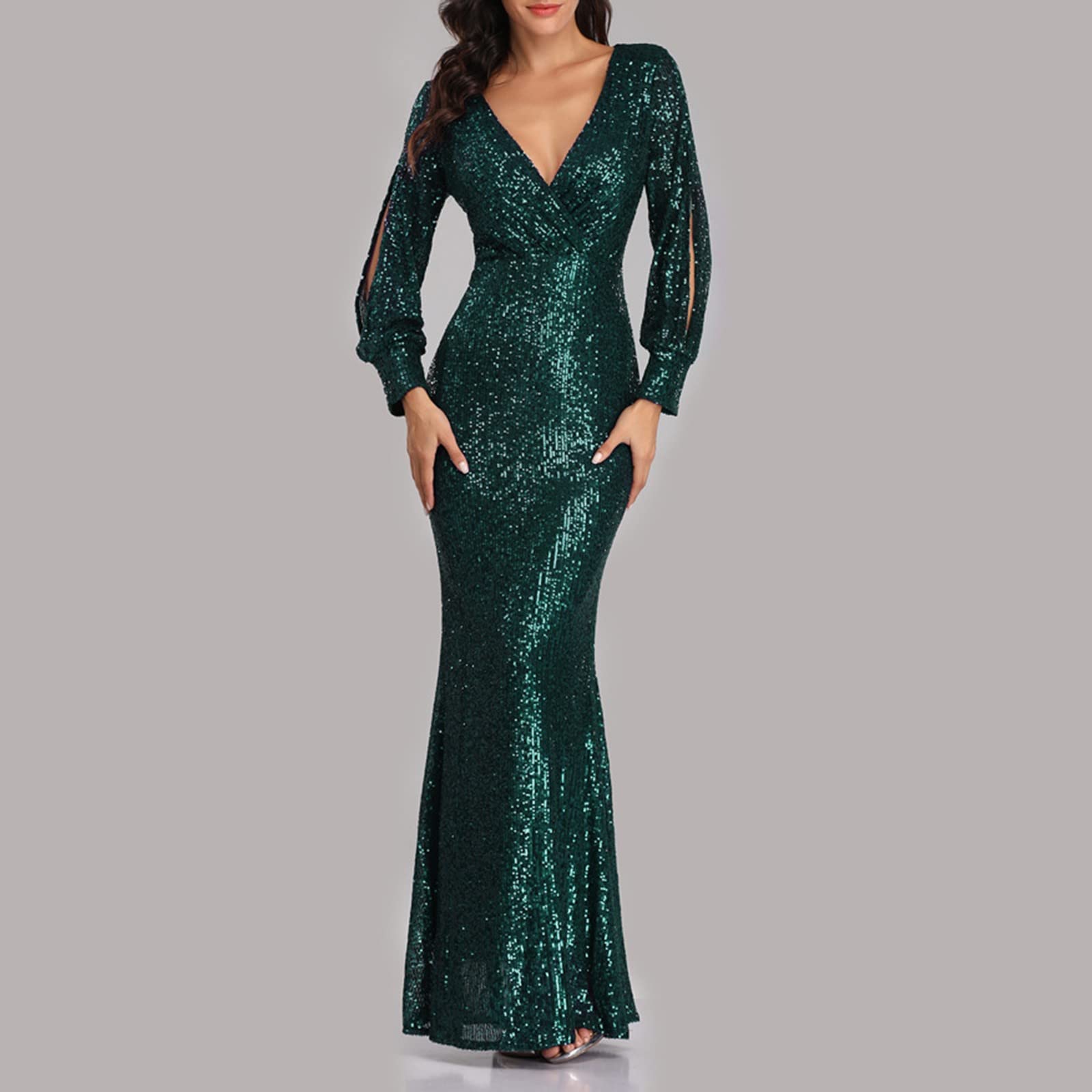 Genérico 2026 Vestido Formal de Lentejuelas para Mujer con Escote en V Ajuste Bodycon y Tirantes Elegante Abrigo para Cóctel y Noche