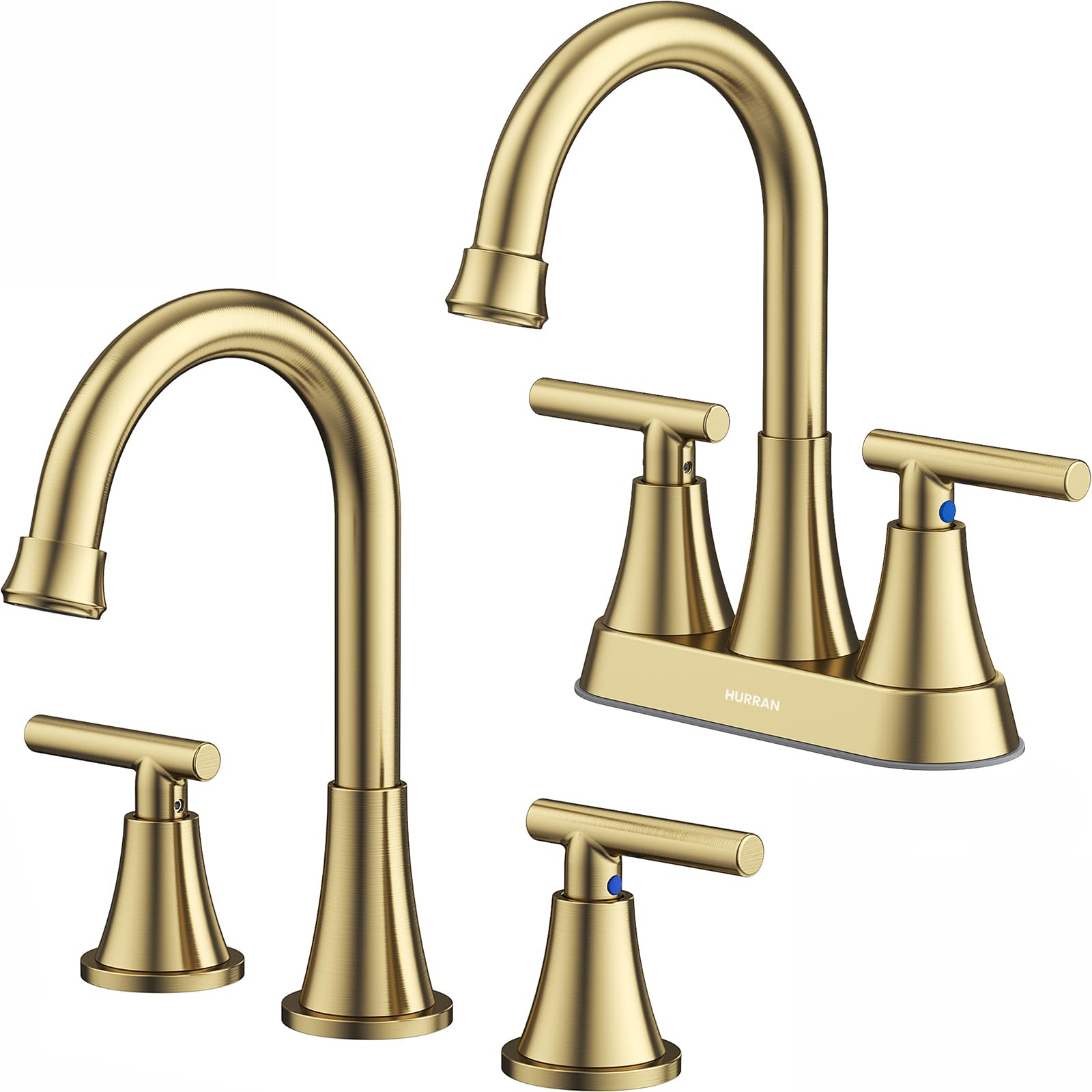 QHQQXN Rubinetti da Bagno per lavabo a 3 Fori, Set Centrale da 4 Pollici e diffuso Rubinetto per lavabo in Oro Spazzolato con Scarico Pop-up, Rubinetto a 2 Maniglie in Acciaio Inossidabile