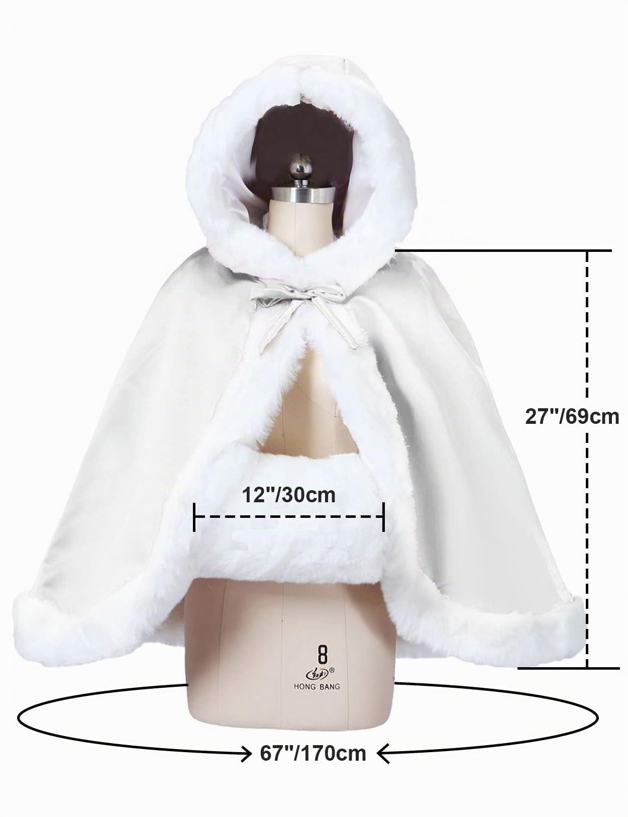 BEAUTELICATE Femme Cape à Capuche Fourrure Courte de Mariage Chaude Capuchon Manteau de Mariée Soirée Automne Hiver