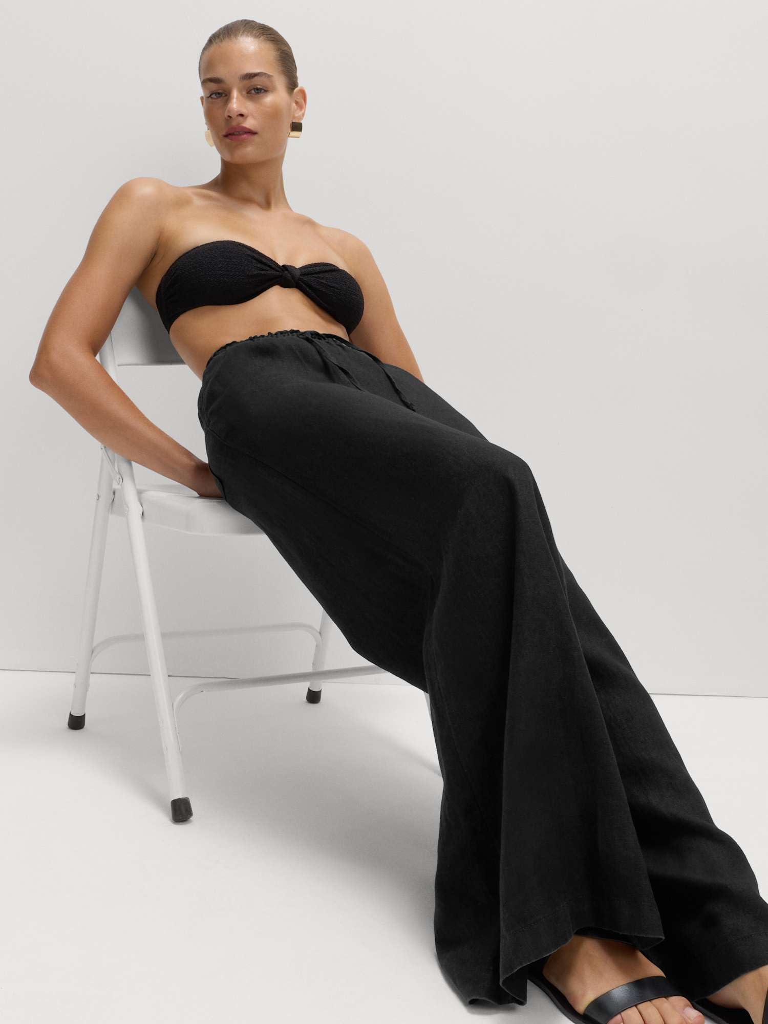 Marks & Spencer Donna Puro Lino a Gamba Larga Palazzo Pantaloni – Vita con Coulisse – con Tasche