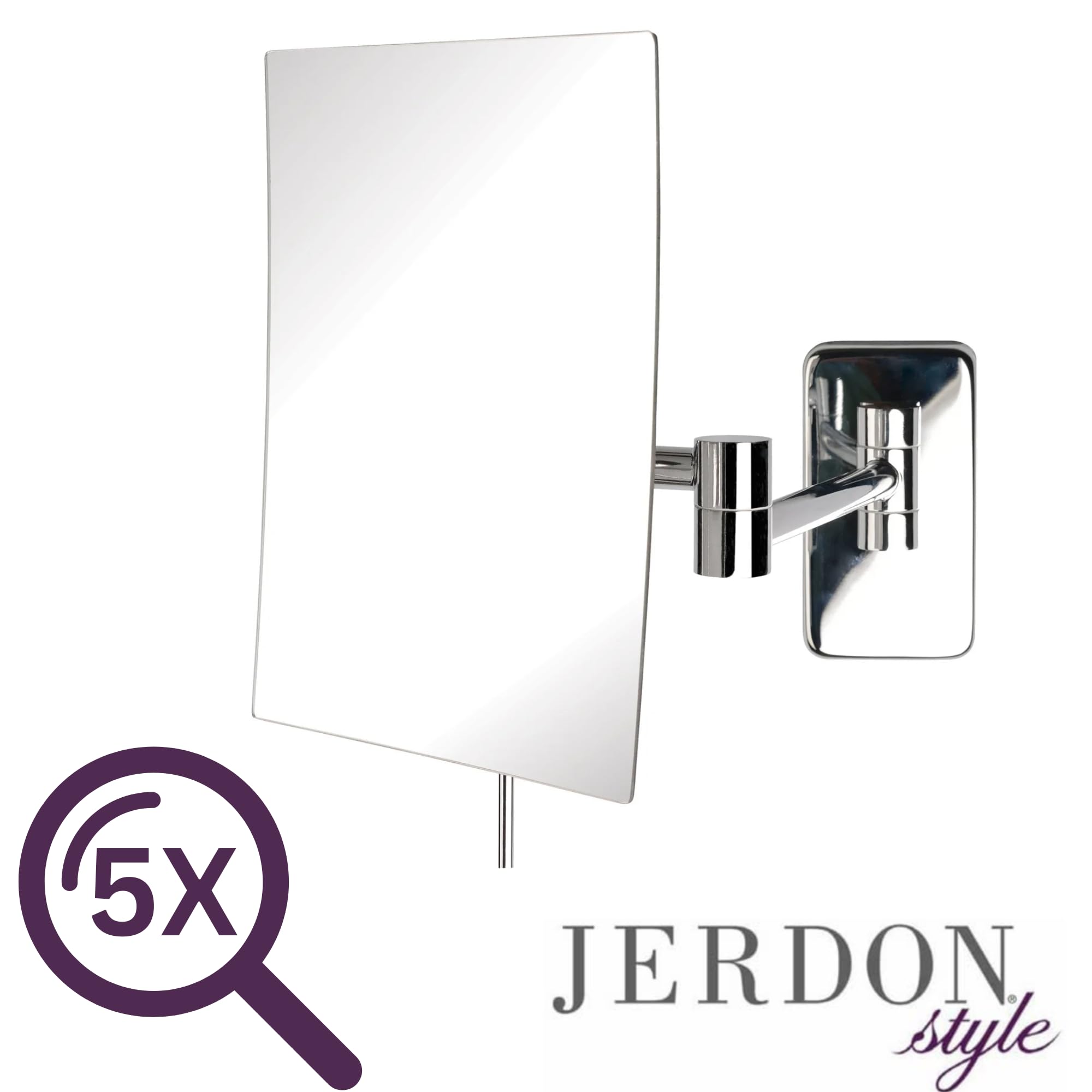 Jerdon Specchio da parete per il trucco, 21,5 x 16,5 cm, con ingrandimento 5X e estensione da parete da 35,6 cm, braccio cromato per montaggio a parete, modello JRT695C