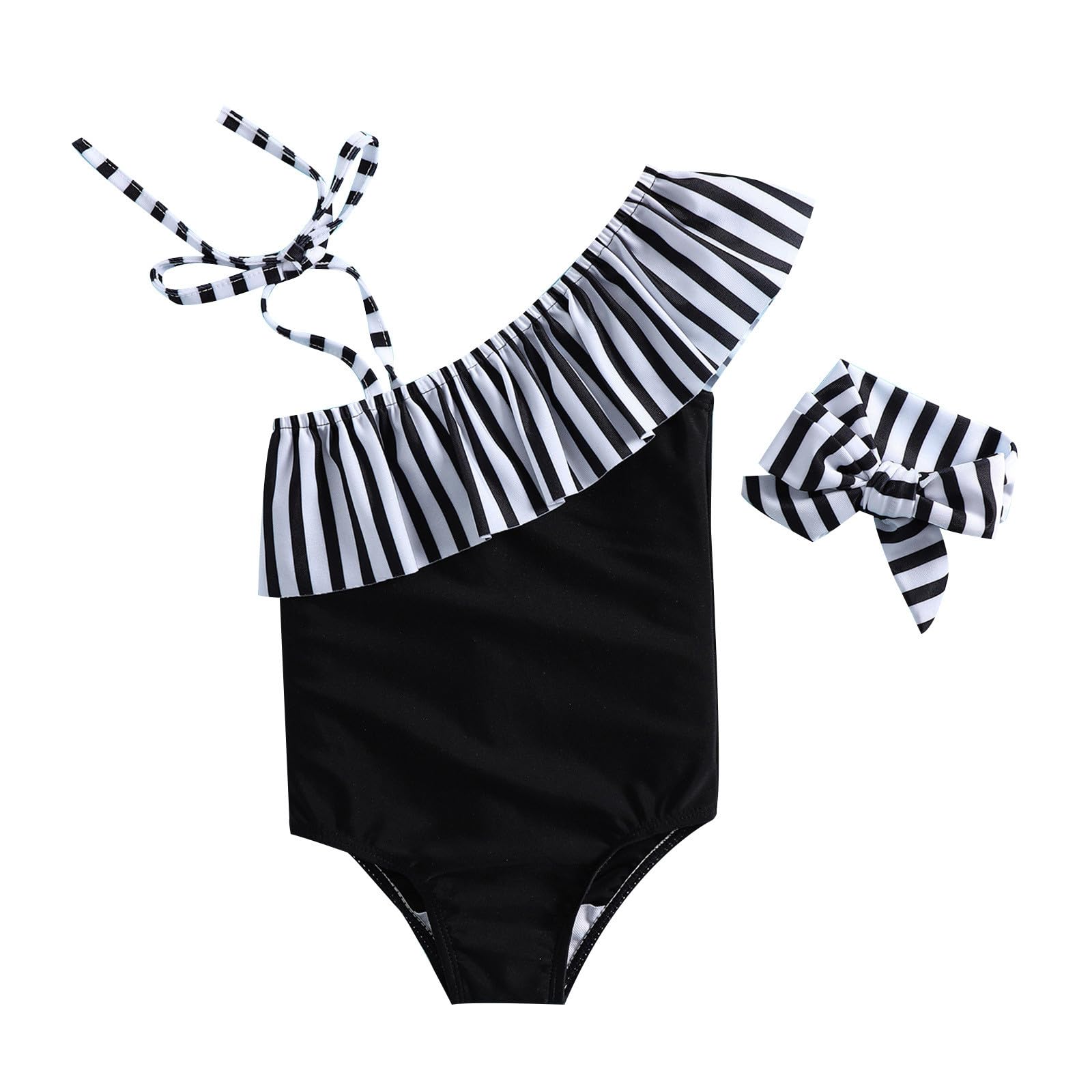 Generisch Bañador para niña con hombros unilaterales, diseño de rayas, triángulo, para niños pequeños, baño para bebés y niños, piscina, playa
