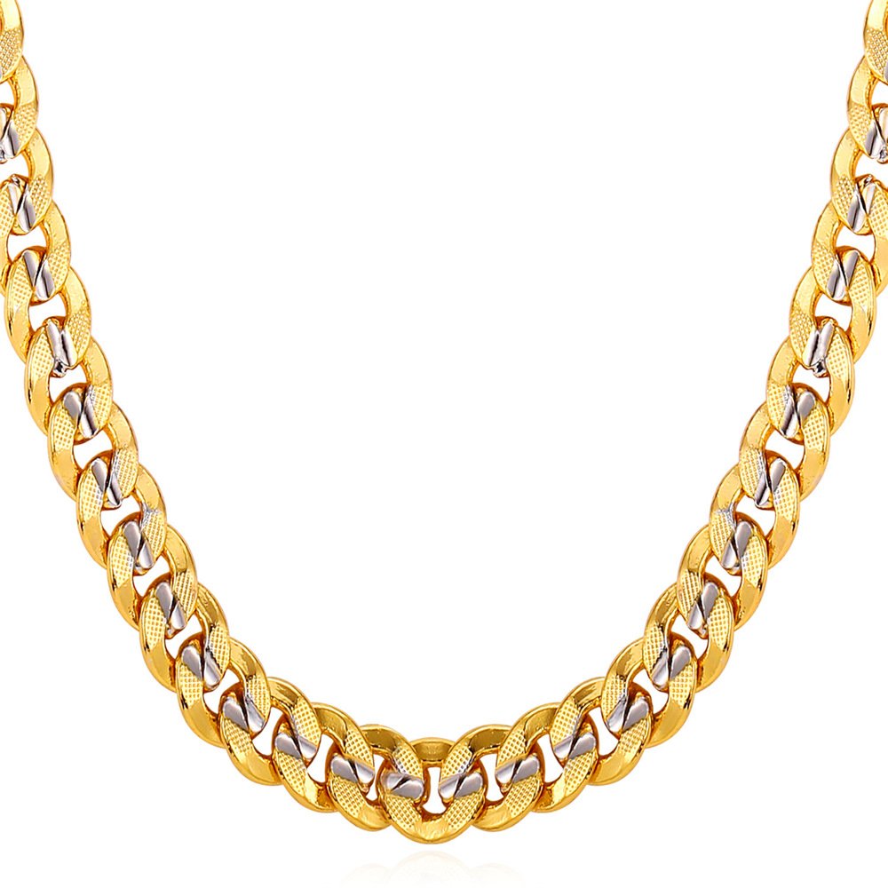 U7Men Unisex Two-Tone Jewelry 6mm-9mm Wide Platinum & 18K Gold Plated Cuban Chain Necklace (18",20",22",24",26",28",30")