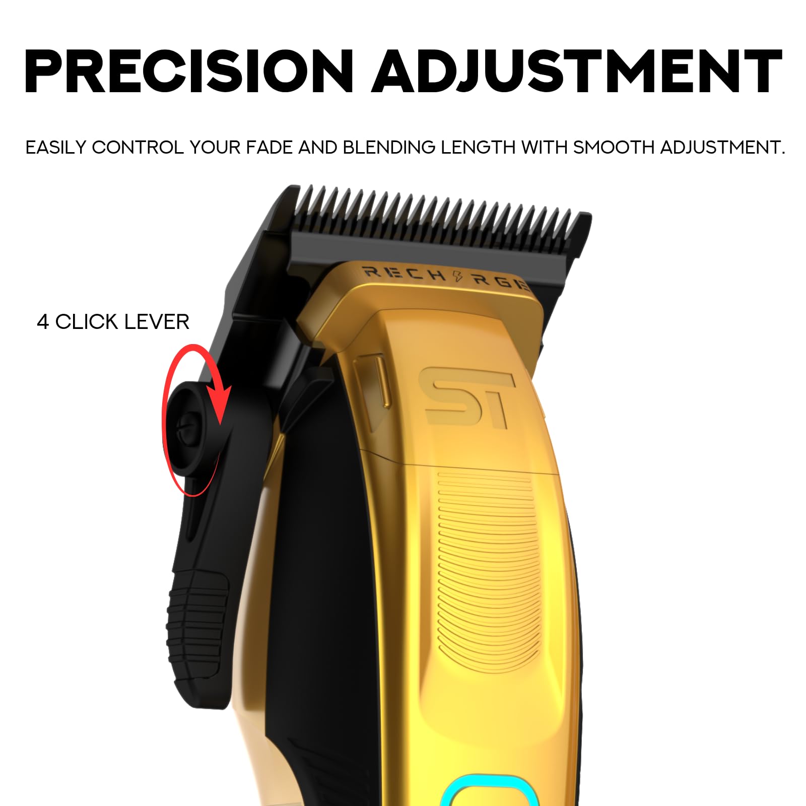 Supreme Trimmer Recharge Clipper - Professional Hair Clipper with 2 Removable Batteries, Brushless Motor, Smart Charge Stand, USB-C Charge & DLC Blades Barbers | STC779