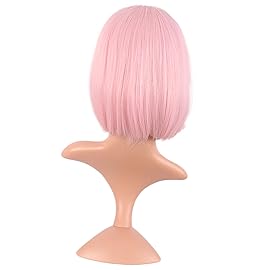 MapofBeauty 12 Inch /30 cm Fashion Lady Short Straight Synthetic Flat Bangs Bob Wig (Pink Pale)