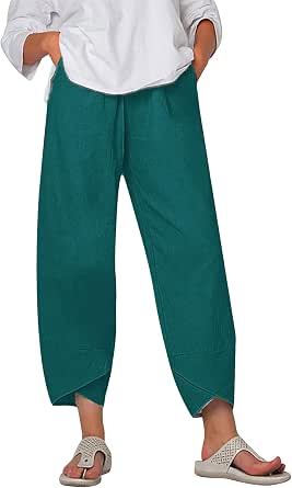 MARSVOVO Casual Pants for Women Summer Split Hem Slacks Solid Color Elastic Waist Trousers with Pockets