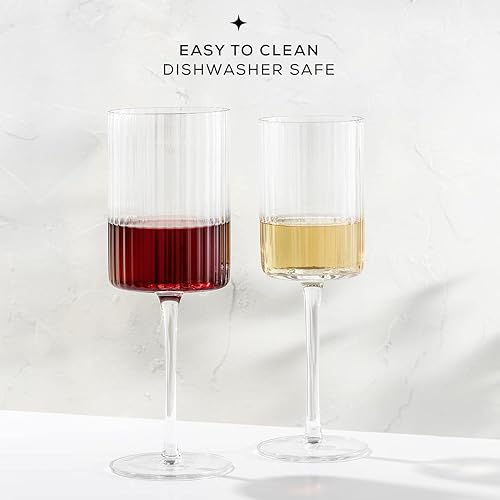 Miniatura 3 de JoyJolt Copas de vino estriadas  ELLE Juego de 2 copas de vino tinto de 175 onzas copas de vino tinto grandes de tallo largo Copas de vino tinto