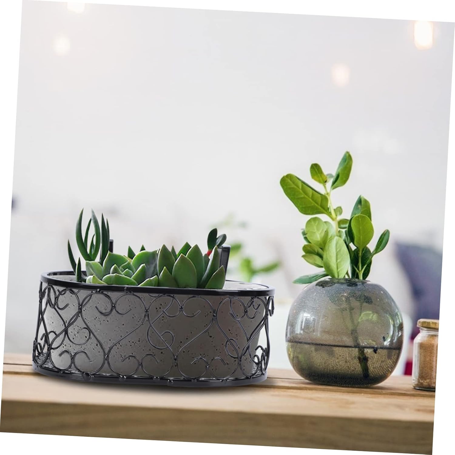 POPETPOP Wall-Mounted Iron Flowerpot Stand for Indoor Use Decorative Railing Plant Rack Rustproof Multi-Tiered Bonsai Holder Detachable Hooks