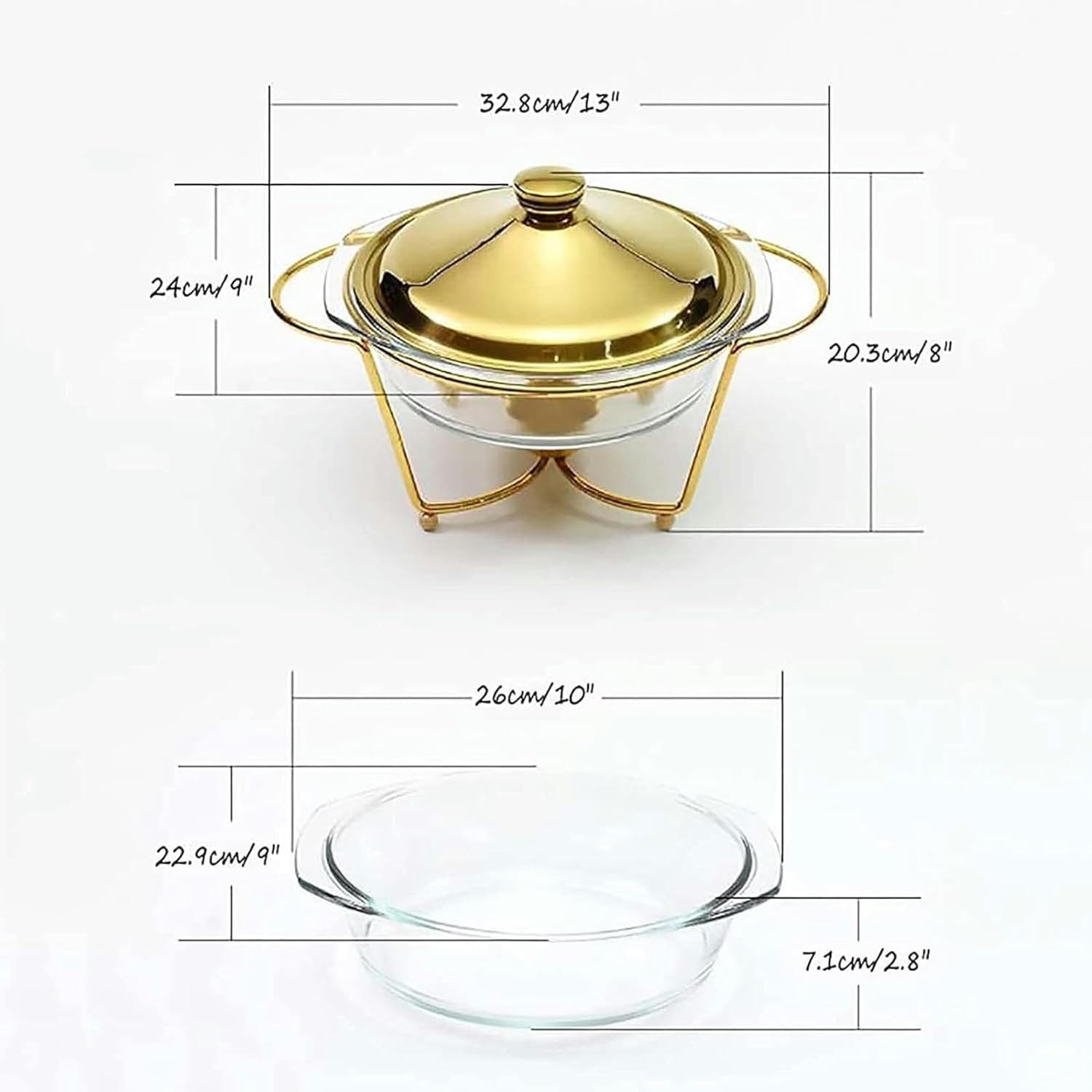 2 Qt Glass Finish Chafing Dish Buffet Set, Round Stainless Steel Hot Pot with Fuel Holder & Lid for Weddings, Parties & Catering Events (Silver)