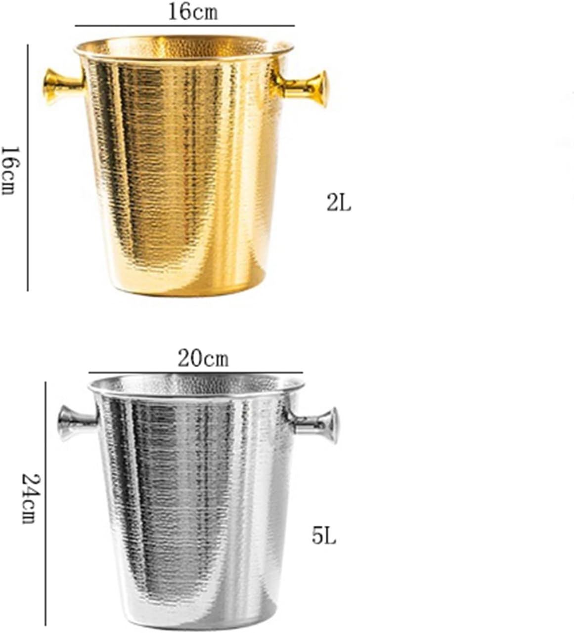 Ice Bucket Creative Hammer Pattern Stainless Steel Ice Bucket With Handle Home Party Decoration Drinks and Wine Cooler(Silver,Large)