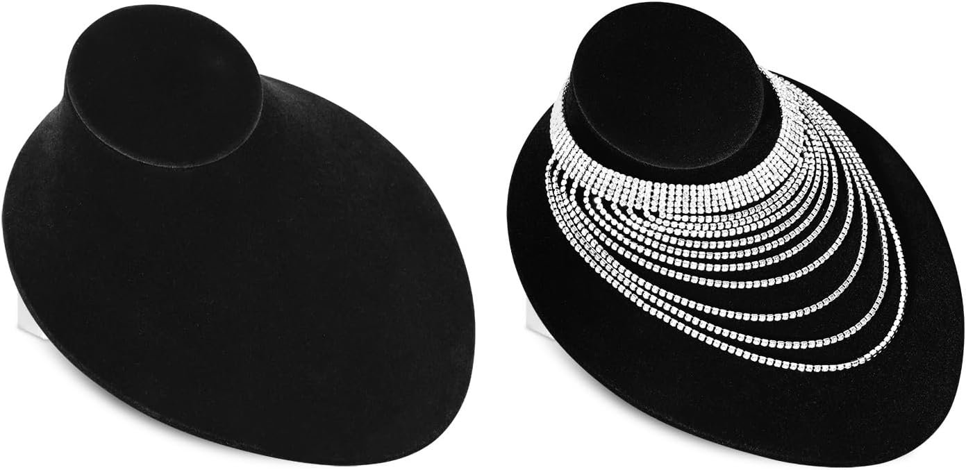 MOOCA Black Velvet Lay Down Necklace Bust Display Jewelry Display Necklace Chain Jewelry Bust Holder Stand, 2 Pcs, Black Velvet