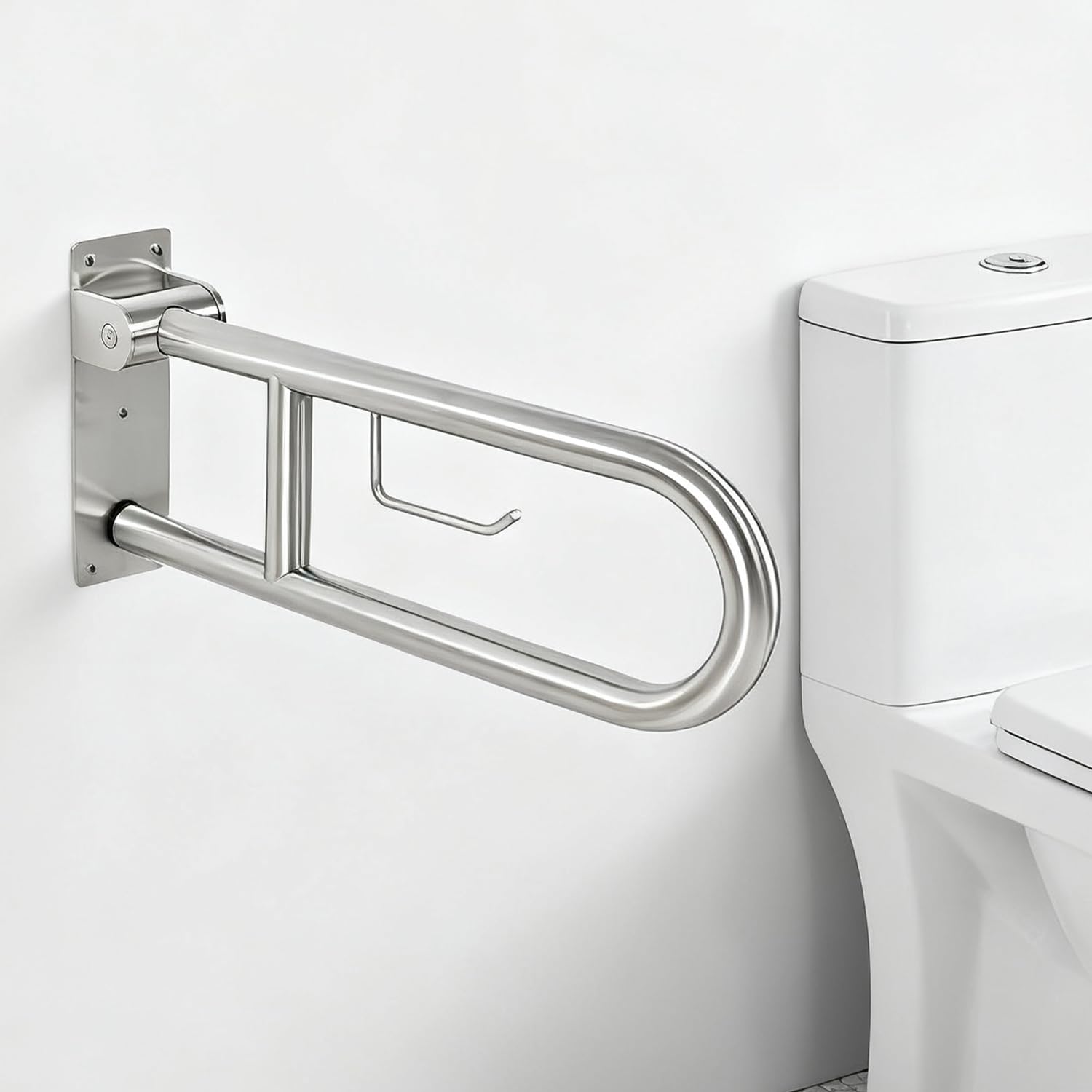 Maniglione Bagno Disabili 60 cm con Portarotolo, Maniglia Doccia Anziani in Acciaio Inox, per Anziani, Disabili, Supporta 300-350kg