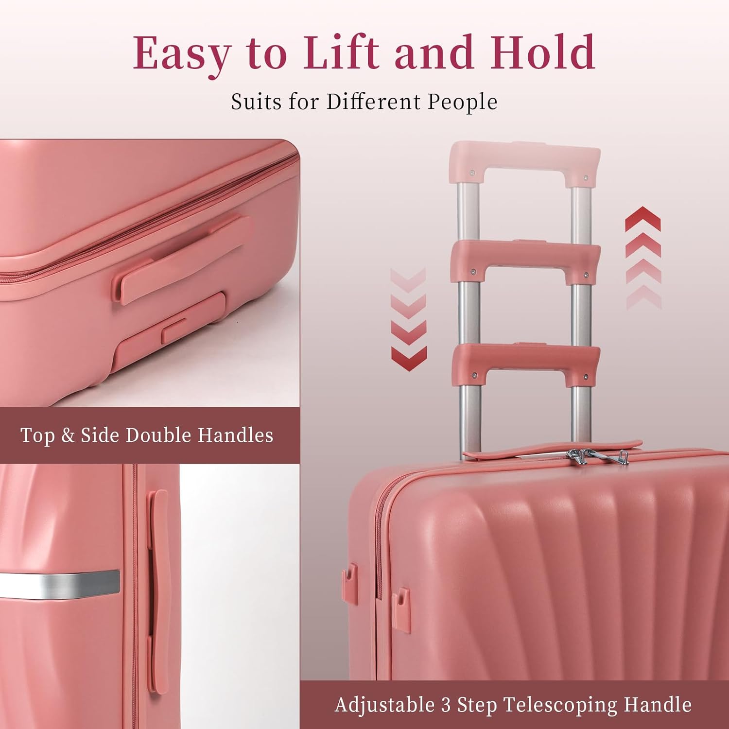 Luggage 4 Piece Set Suitcase with TSA, Airline-Approved Hard Shell Expandable Double Spinner Rolling Wheels Suitcases for Lightweight Travel (Pink, 28in26in20in13in)