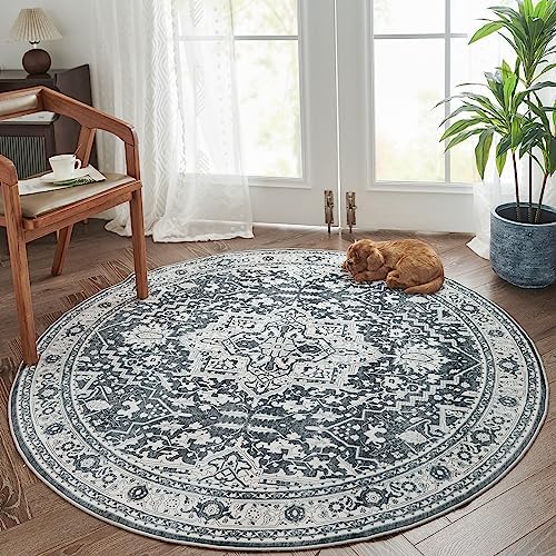 TOPICK Runner Rug 60x210cm Distressed Grey Multi Area Rug Hallway Runner Floral Rug Chenille Print Vintage Rug Accent Thin Rug Anti Slip Indoor Floor Rug Kitchen Living Room Bedroom Office