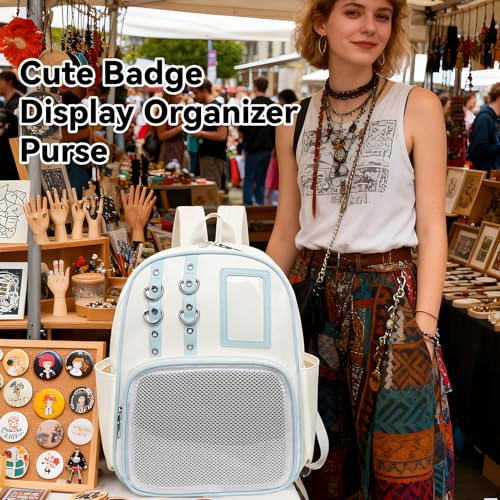 Sac à dos avec affichage de badges en similicuir PU imperméable et vitrine transparente