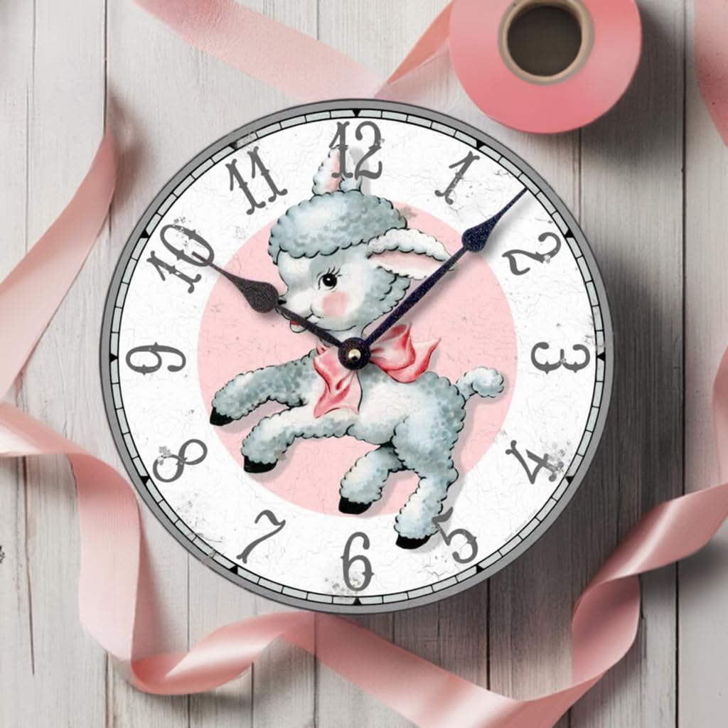 Item C9007 Vintage Style 10.5 Inch Baby Lamb Nursery Clock