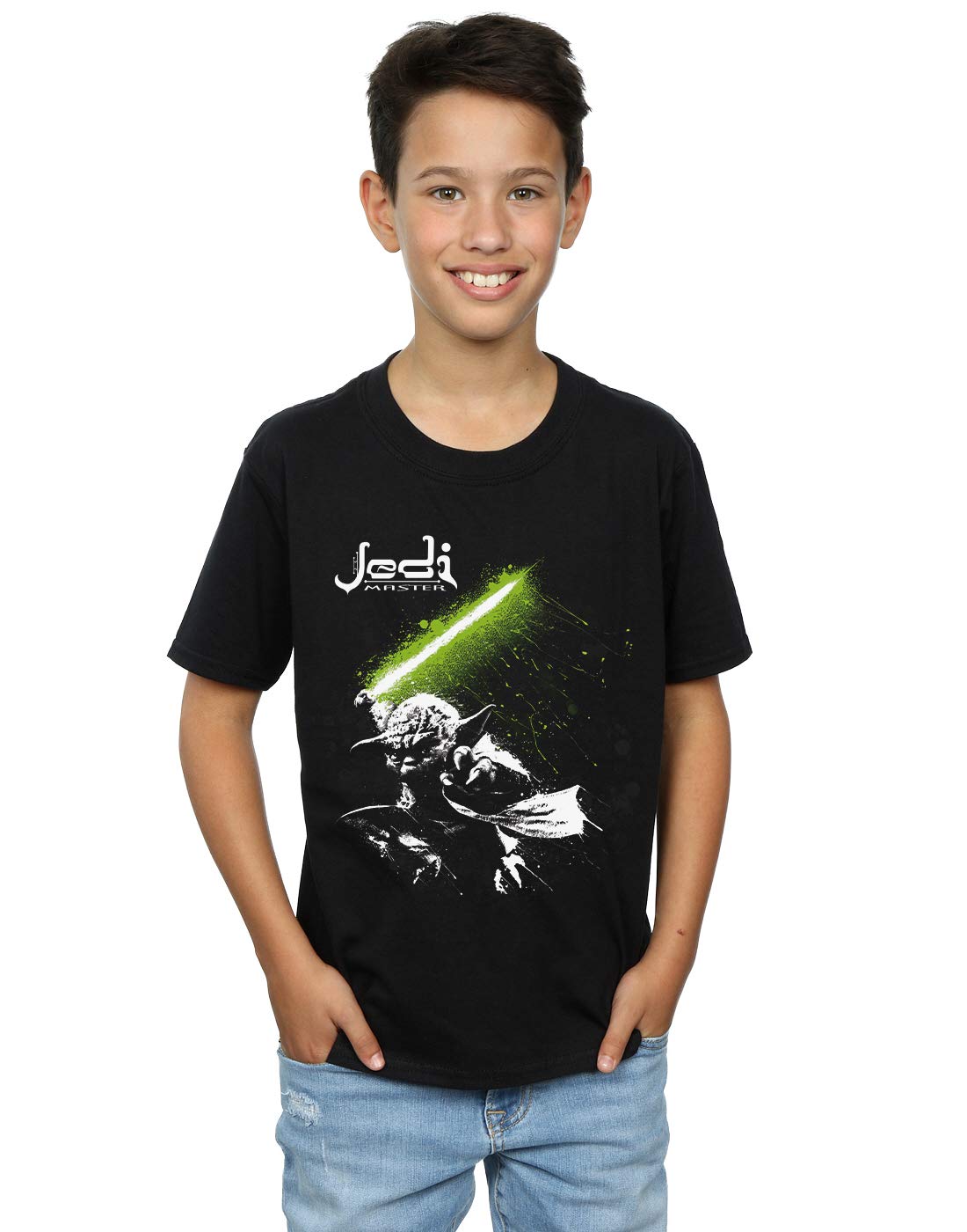 Absolute Cult Boys Black Official Licensed Marvel Yoda Jedi Master T-Shirt - Classic Graphic T-Shirt, Soft Cotton Short Sleeve Tee, Crew Neck Fan Gift, Available In Multiple Uk Sizes
