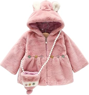EISHOW Toddler Fleece Jacket,Baby Girls Winter Autumn Cotton Warm Hoodie Jacket Coat Cute Ears Hooded Button Coat Outerwear