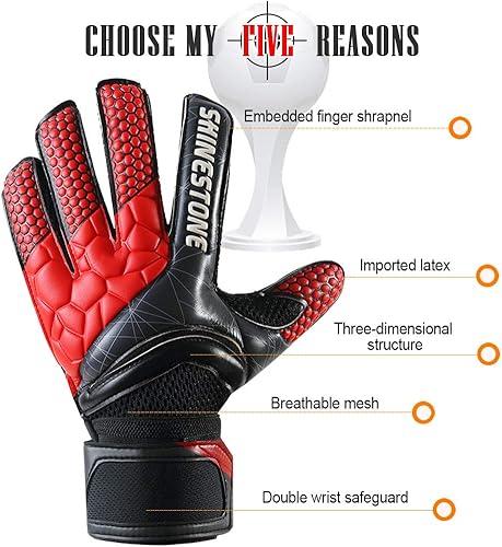 Miniatura 4 de Shinestone Guantes de portero de portero para jóvenes y adultos, guantes de portero de fútbol con fuerte agarre y protección para los dedos para