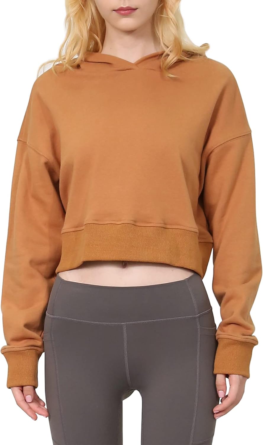 Amazhiyu Women’s Cropped Hoodie with Hood Casual Long Sleeve Crop Top Sweatshirt