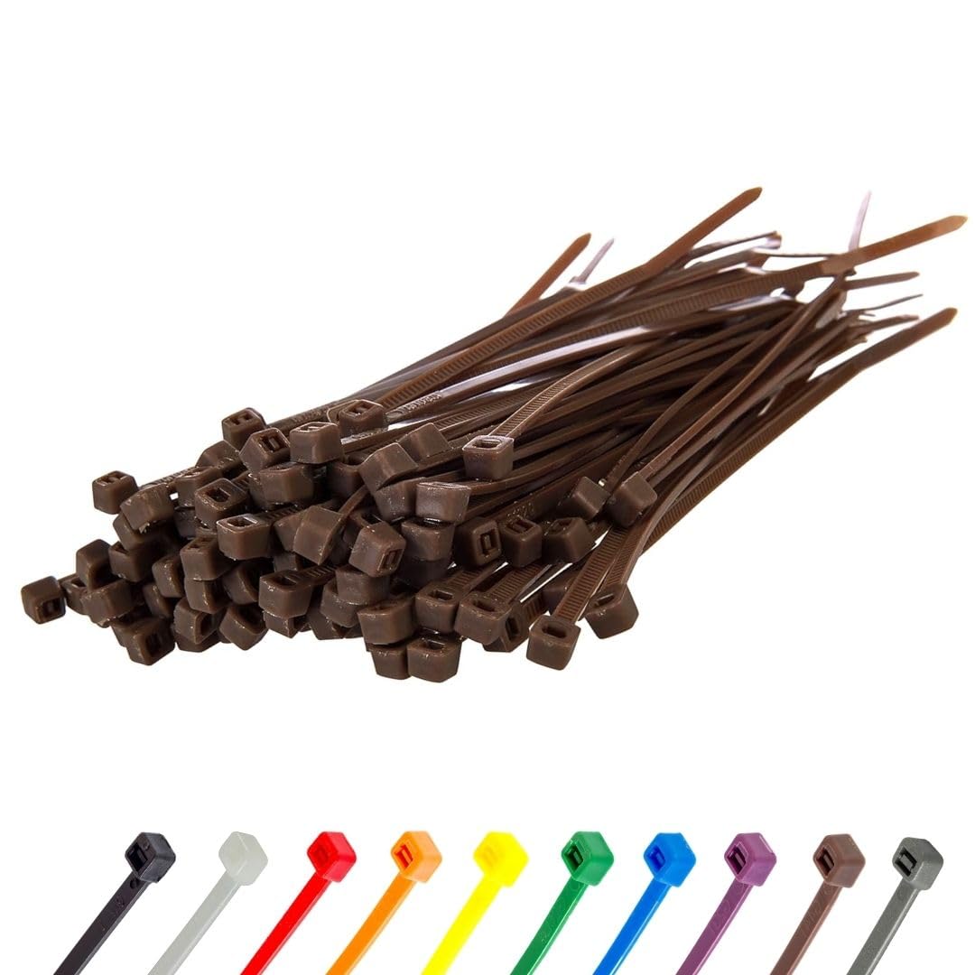 Gocableties Brown Cable Ties, 200mm x 2.5mm, Pack of 100, 8” Premium Nylon Zip Ties, Multi-Purpose Plastic Tie Wraps, Secure Self-Locking Mechanism, for Home, Garden, Office and DIY