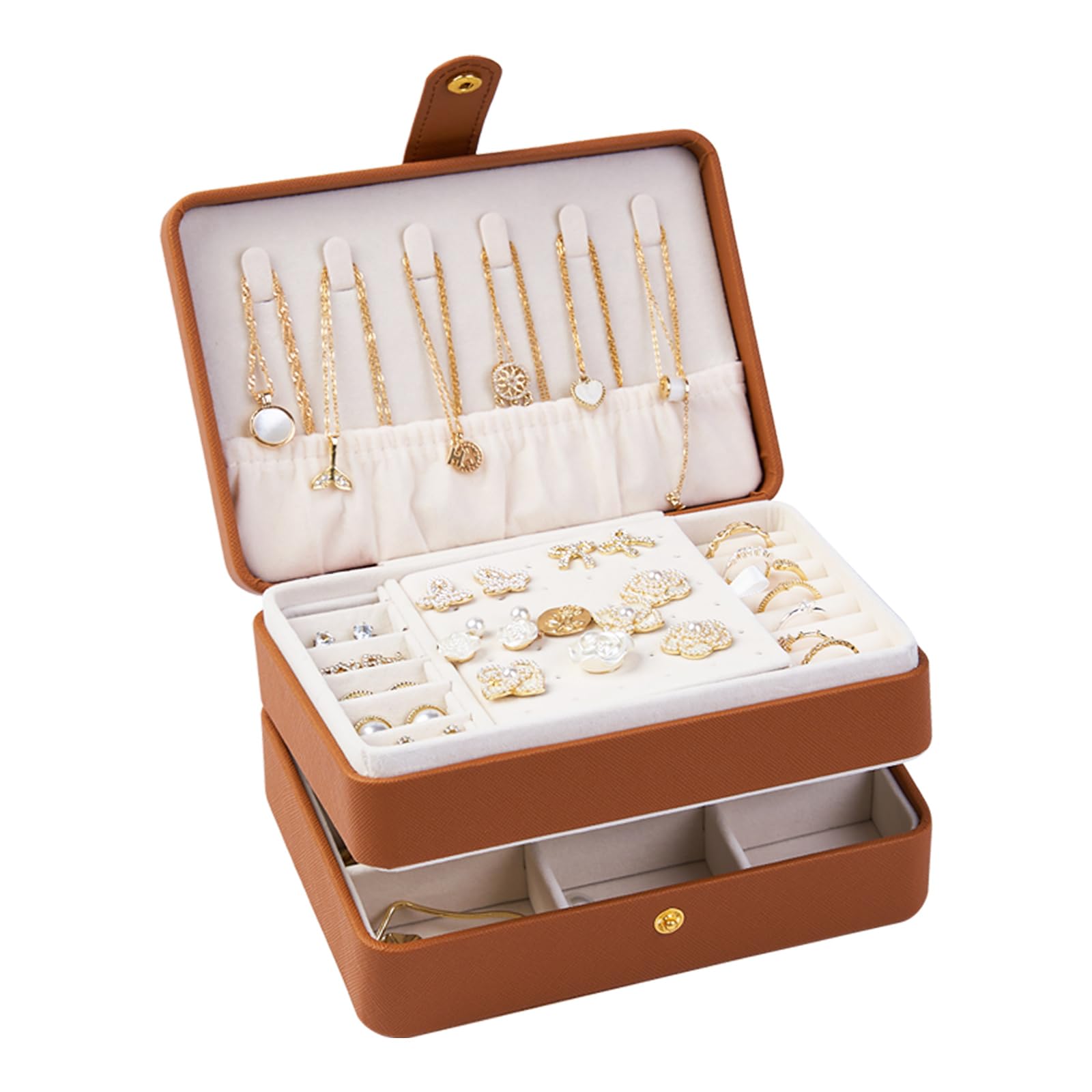 TAVADA Boîte à Bijoux Voyage 2 Niveaux Cuir PU – Rangement Portable Boucles D'Oreilles, Colliers, Bagues, Idée Cadeau Femme Fille