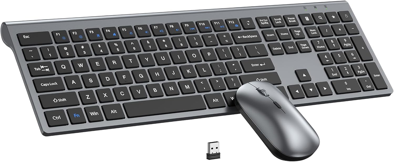 Wireless Keyboard and Mouse Combo, Full Size Keyboard and Mouse, Long Battery Life, Optical Mouse, 2.4G Lag-Free Cordless Mice Keyboard Set Ultra Slim Design for Computer, Laptop, PC, Mac, Windows