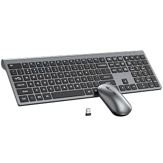 Wireless Keyboard and Mouse Combo, Full Size Keyboard and Mouse, Long Battery Life, Optical Mouse, 2.4G Lag-Free Cordless Mice Keyboard Set Ultra Slim Design for Computer, Laptop, PC, Mac, Windows - Amazon product rated Grade B