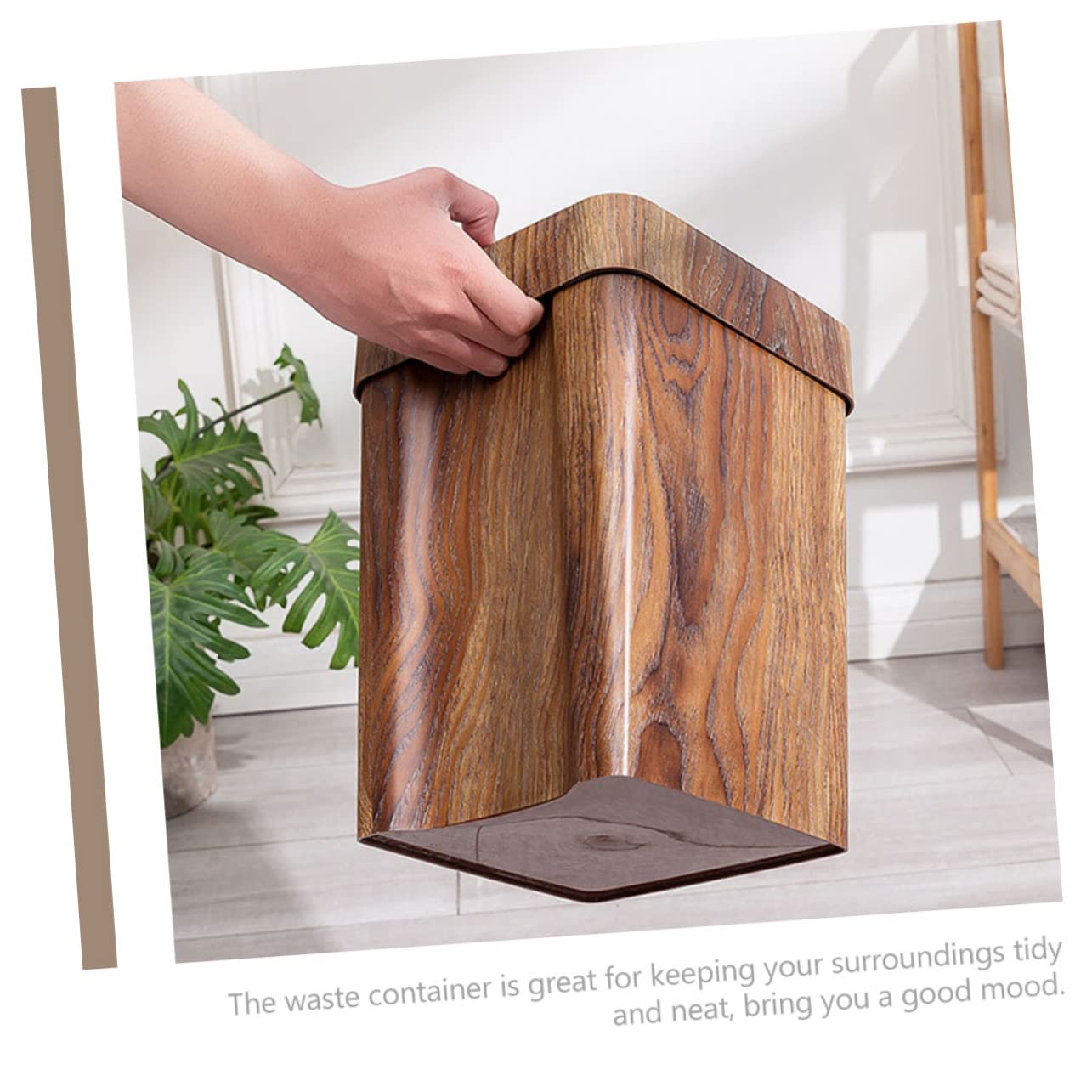 Cabilock Cestino Carta 13l Plastico Effetto Venatura Legno Coffee | Uso Quotidiano, Stile Semplice e Moderno, Design da Ufficio Finitura Naturale
