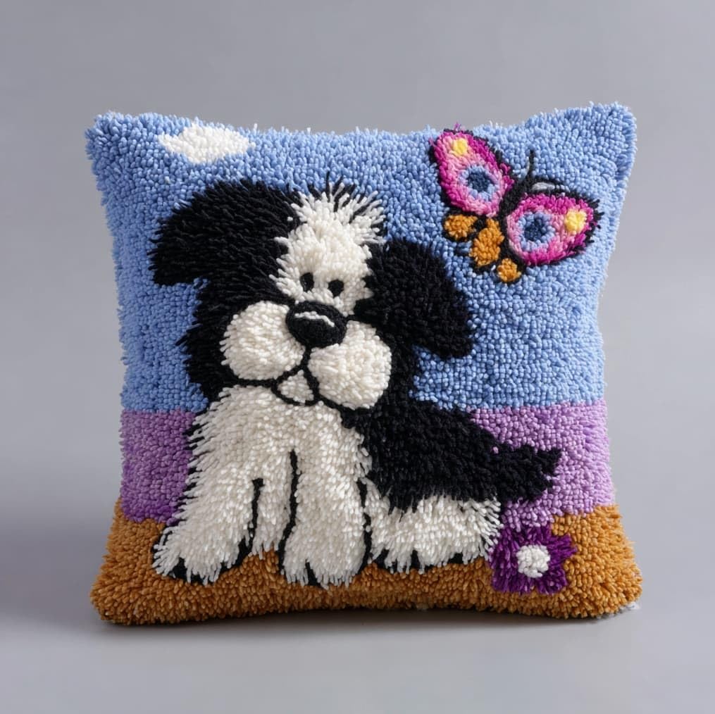 AxiangziK Latch Hook Pillow Kit for Beginners,Sheepdog and Butterfly