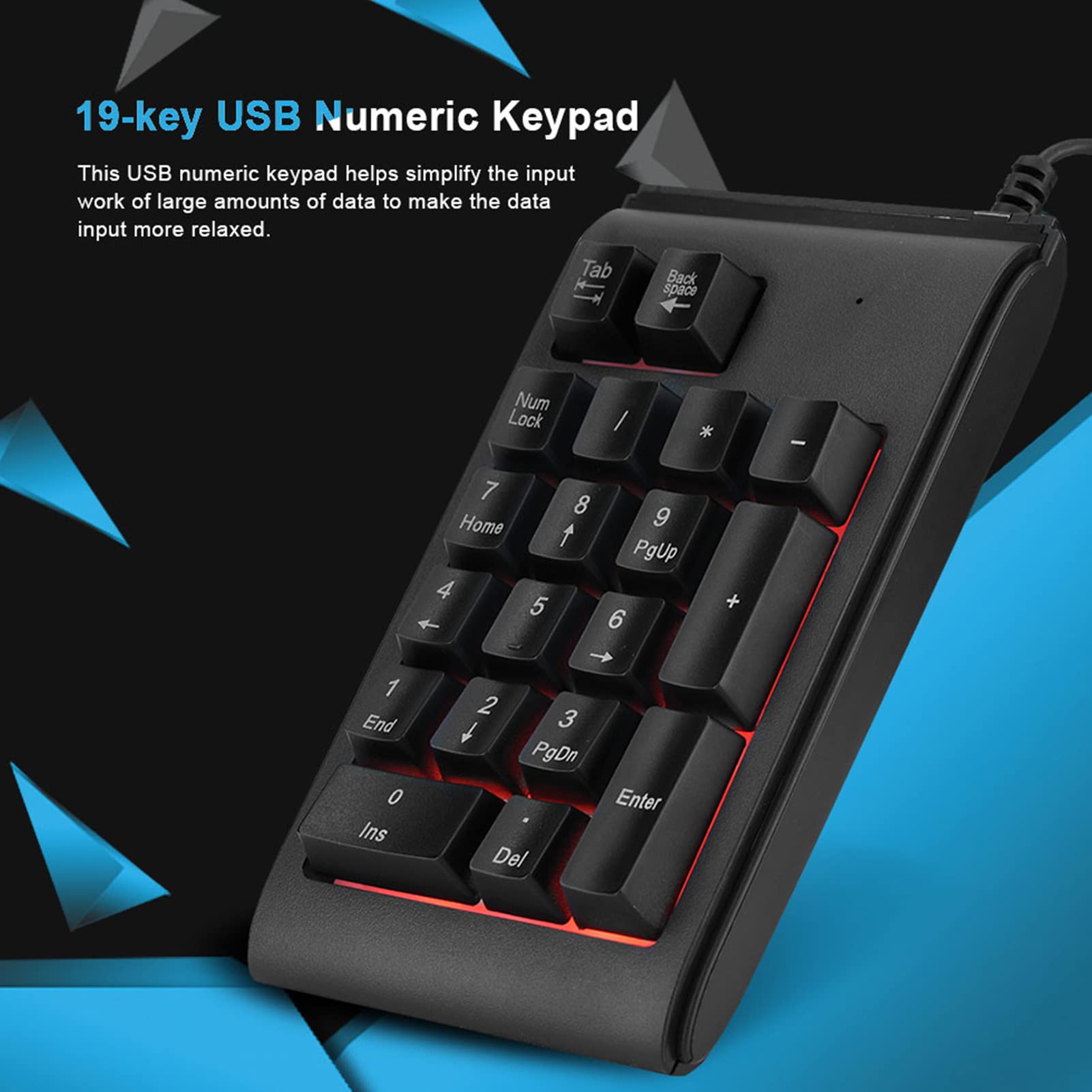 NutriEss USB Numeric Keypad Mechanical Touch 19 Key Mini Compact with Breathing Lights for Data Input and Office Use
