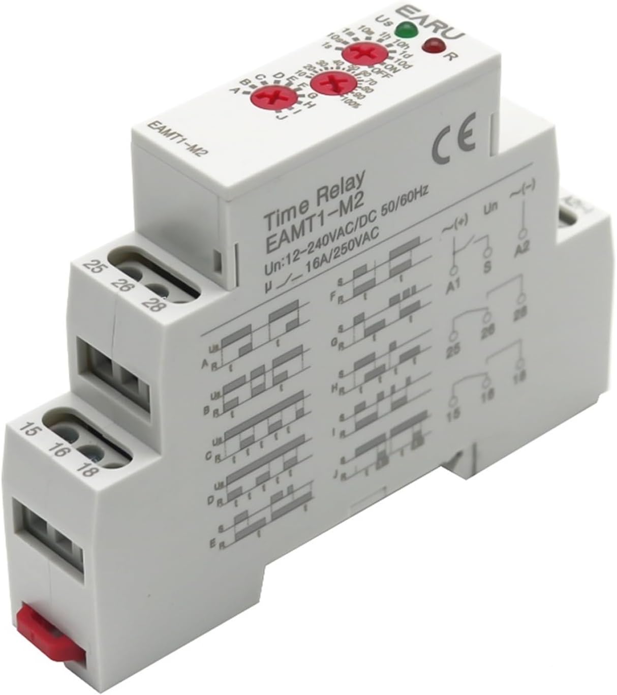 12-240VAC/DC Din Rail Type 0.1 Second -10 Days Time Delay Relay 16A/250VAC Multifunction Timer with 10 Function Choices(EAMT1-M2)