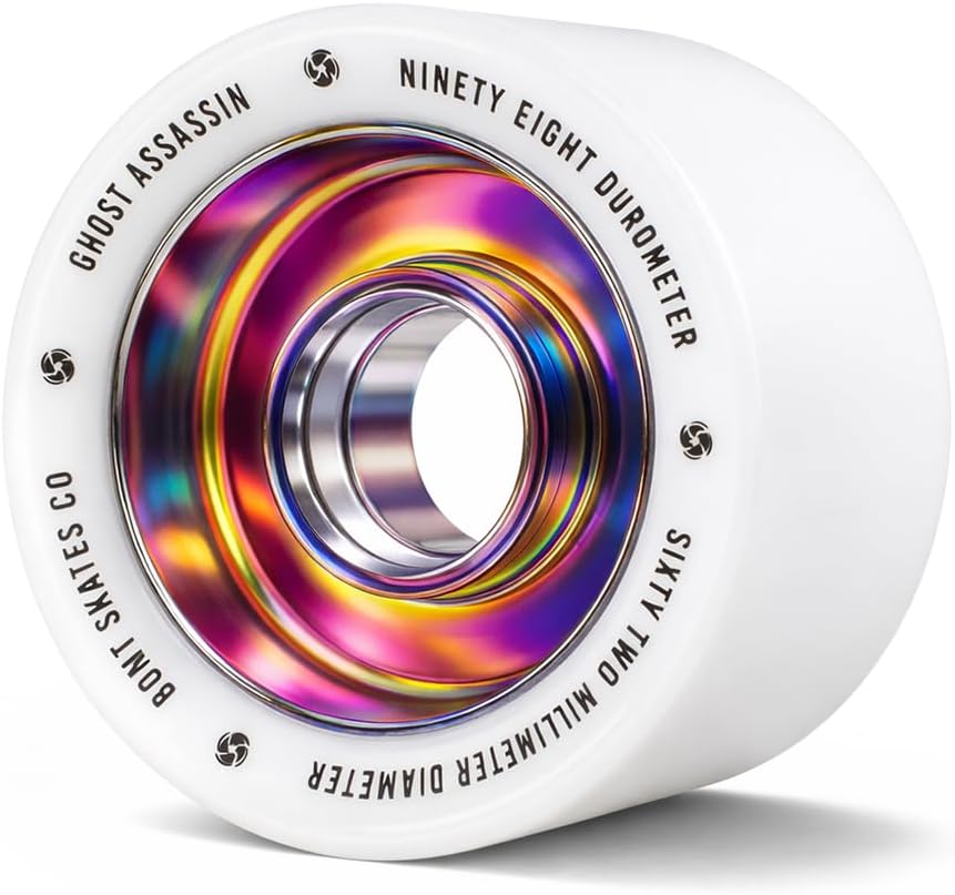 Bont Ghost Assassin Aluminum Hub Roller Skate Wheels, Indoor Jam & Speed, 62mm 98A, Set of 8, White